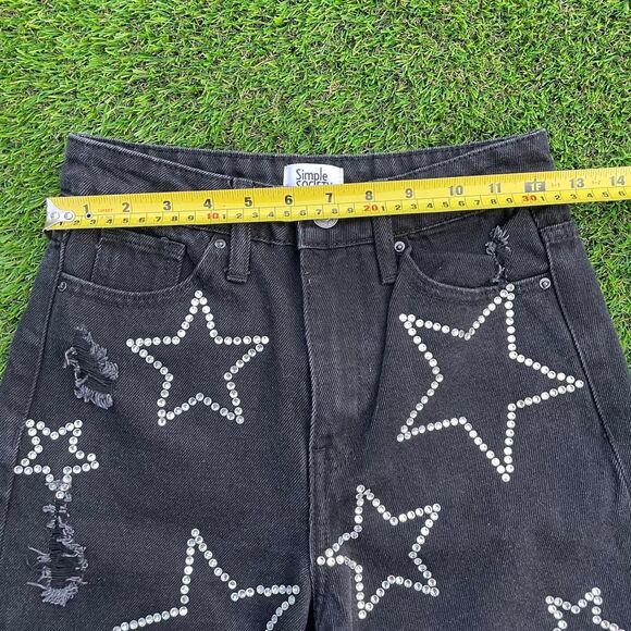 Simple society black white rhinestone star denim jeans size 00/23 - Picture 4 of 7